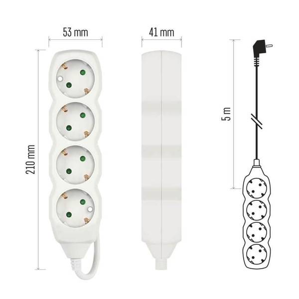 Emos Steckdosenleiste 4-fach 5m Weiß PVC P0425R