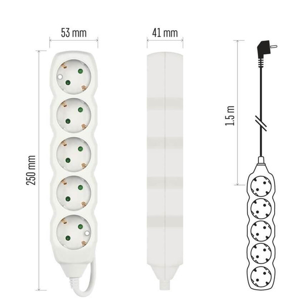 Emos Steckdosenleiste 5-fach 1,5m Weiß PVC P0521R