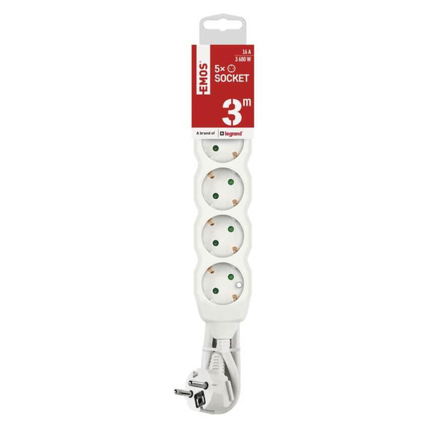 Emos Steckdosenleiste 5-fach 3m Weiß PVC P0523R