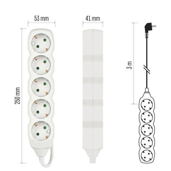 Emos Steckdosenleiste 5-fach 3m Weiß PVC P0523R