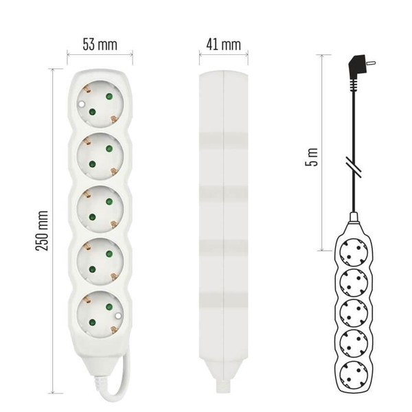Emos Steckdosenleiste 5-fach 5m Weiß PVC P0525R