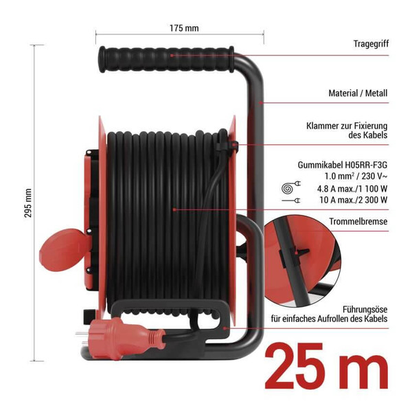 Emos Kabeltrommel 4-fach 25m 1,0mm² Gummi P082251