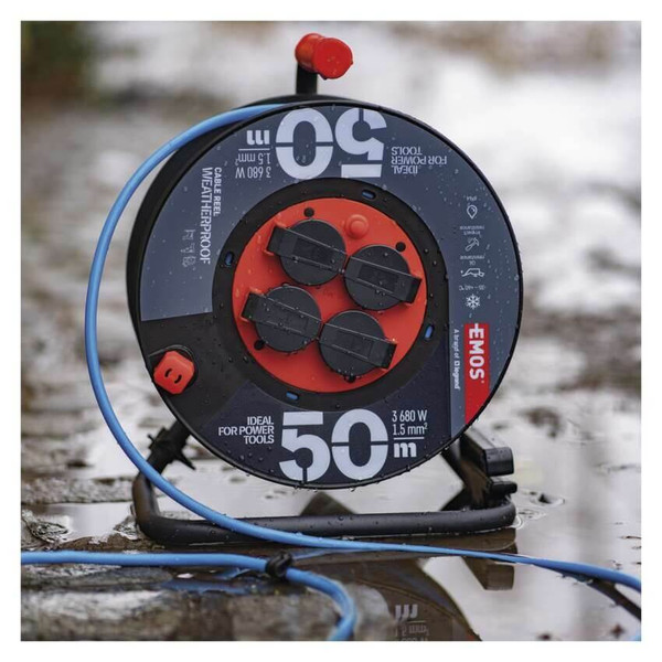 Emos Kabeltrommel wetterfest 4-fach 50m Blau P08650W