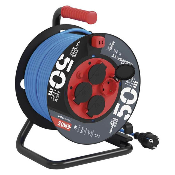 Emos Kabeltrommel wetterfest 4-fach 50m Blau P08650W