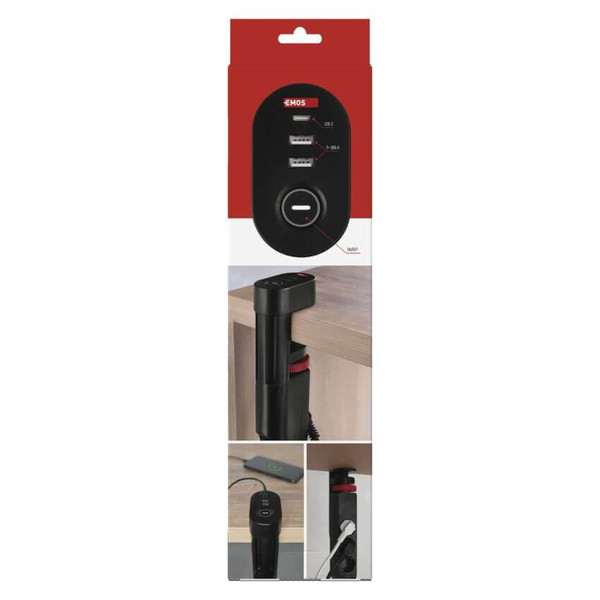 Emos Steckdosenleiste 3-fach mit Schalter Schreibtischmontage USB-C PD 1,5m Schwarz P1321PD