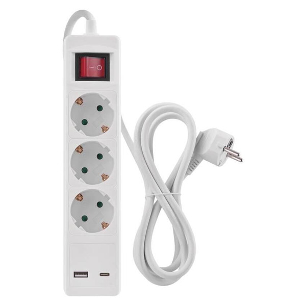Emos Steckdosenleiste 3-fach mit Schalter USB-A+USB-C 2m Weiß P1322CU