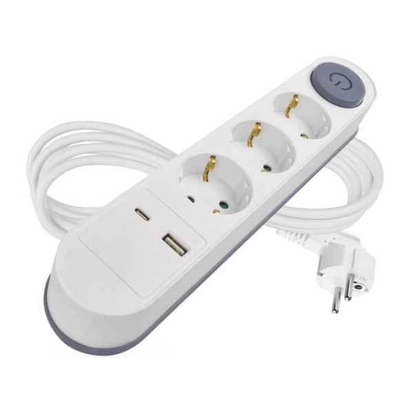 Emos Steckdosenleiste 3-fach mit Schalter USB-A+USB-C PD 2m Weiß P1322PD