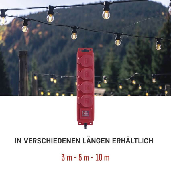 Emos Steckdosenleiste 4-fach mit Schalter 10m IP44 Schwarz Rot Gummi P14201