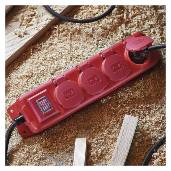 Emos Steckdosenleiste 4-fach mit Schalter 10m IP44 Schwarz Rot Gummi P14201