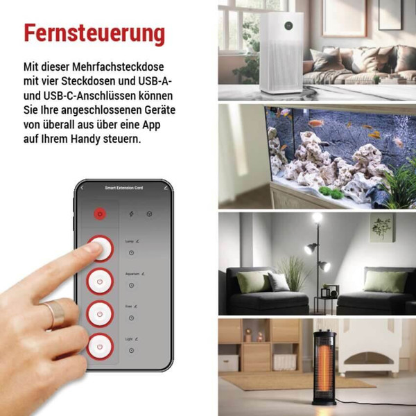 Emos Verlängerungskabel GoSmart 4-fach WiFi USB-C 2m Weiß-Schwarz P1422SM