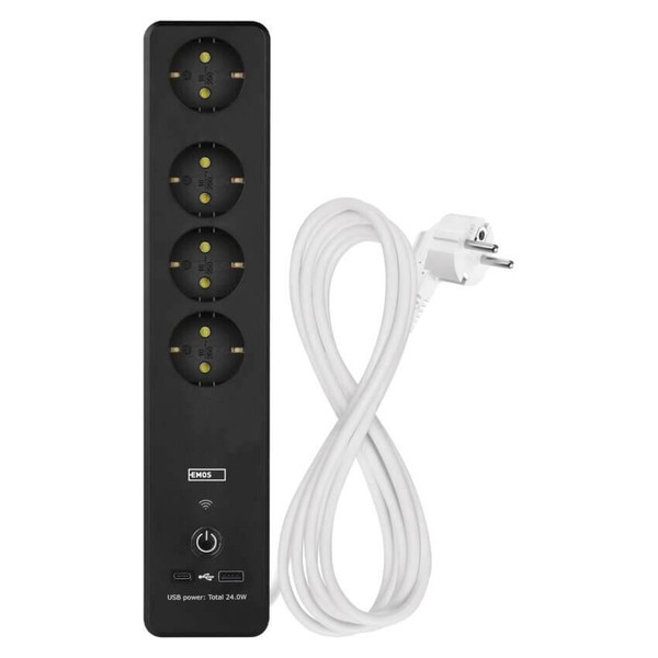 Emos Verlängerungskabel GoSmart 4-fach WiFi USB-C 2m Weiß-Schwarz P1422SM