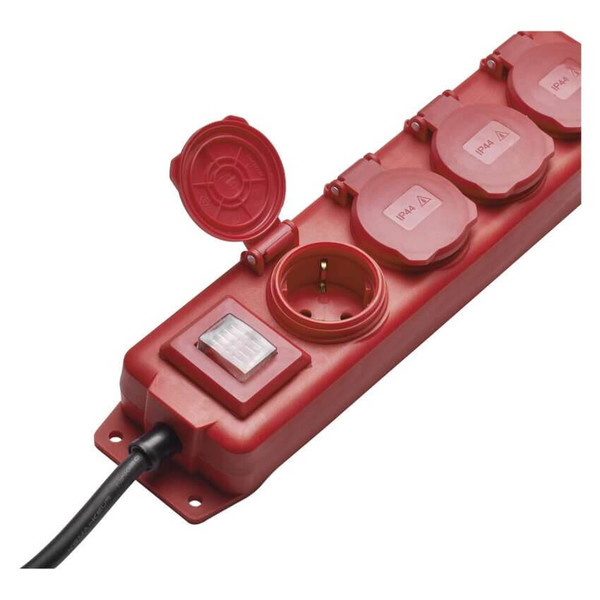 Emos Steckdosenleiste 4-fach mit Schalter 3m IP44 Schwarz Rot Gummi P14231