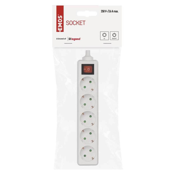 Emos Steckdosenadapter 5-fach ohne Kabel mit Schalter Weiß P1520