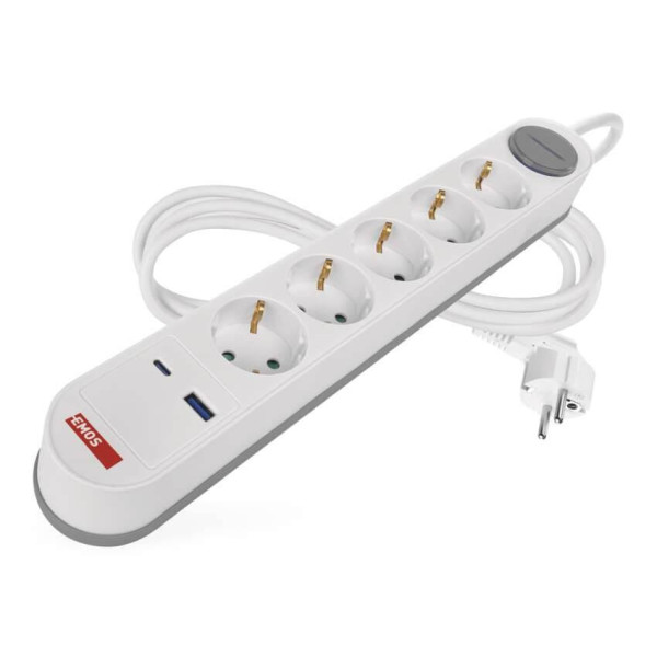 Emos Steckdosenleiste 5-fach mit Schalter USB-A+USB-C Schnellladen 3m P1523FC