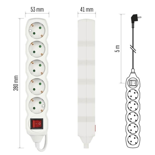 Emos Steckdosenleiste 5-fach mit Schalter 5m Weiß PVC P1525R