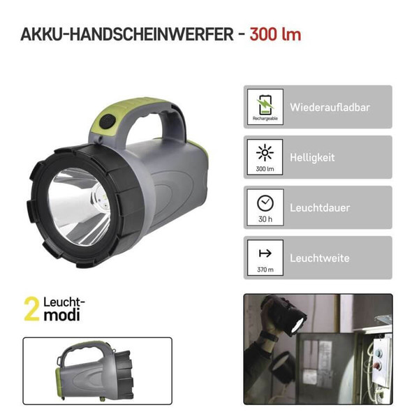 Emos LED Akku-Taschenlampe 300lm Grau-schwarz-grün 16x10cm P2311