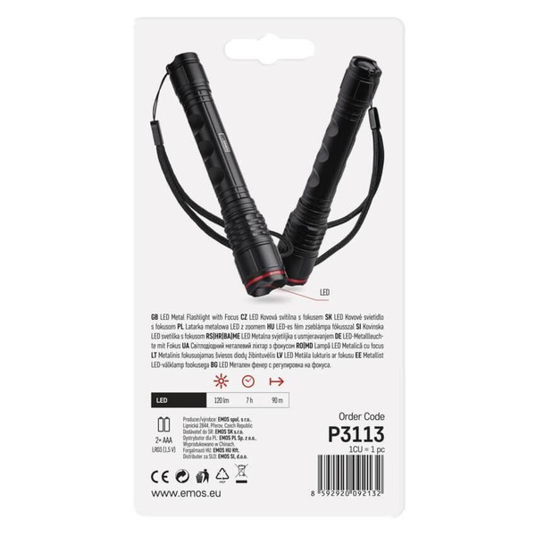 Emos LED Taschenlampe 120lm Schwarz Aluminium P3113