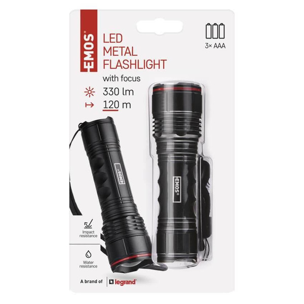 Emos LED Taschenlampe 330lm Schwarz Aluminium P3114