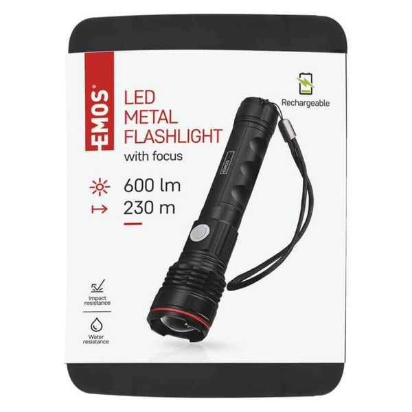 Emos LED Akku-Taschenlampe 600lm Schwarz Aluminium P3116