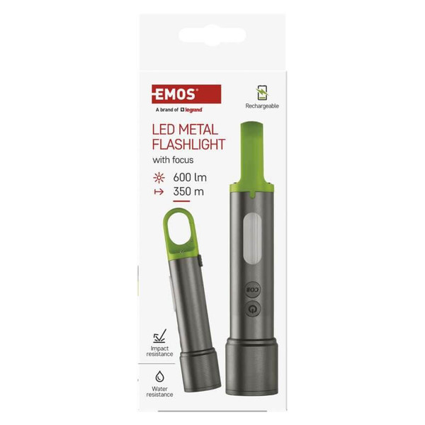 Emos LED Akku-Taschenlampe 600lm Grau-grün Aluminium P3118