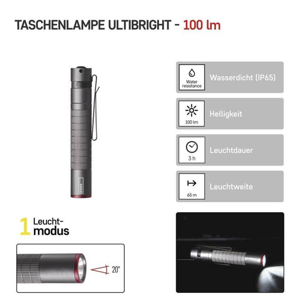 Emos LED Taschenlampe 100lm Grau Aluminium P3150