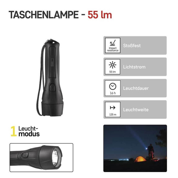 Emos LED Taschenlampe 55lm Schwarz P3210