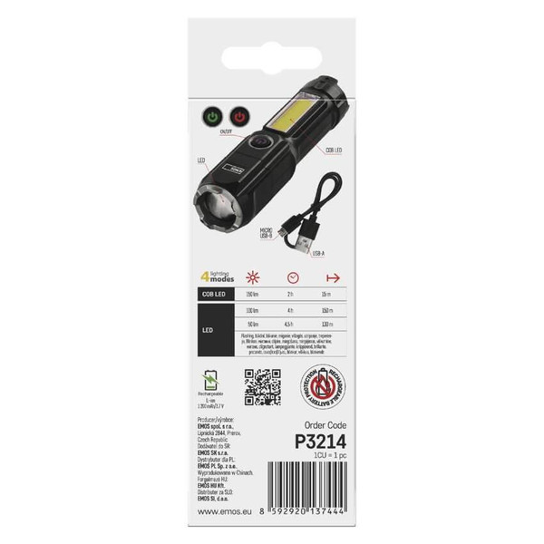 Emos LED Akku-Taschenlampe 150lm Schwarz P3214
