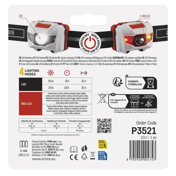 Emos LED Stirnlampe 100lm Weiß-orange P3521