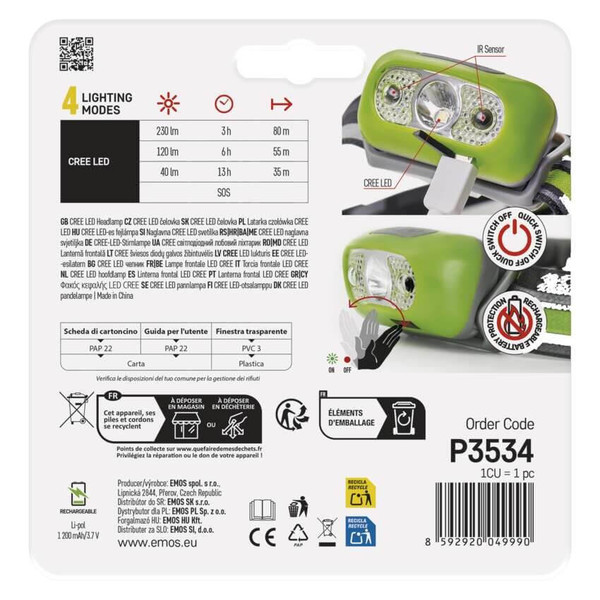 Emos LED Stirnlampe 230lm Akku Grün P3534