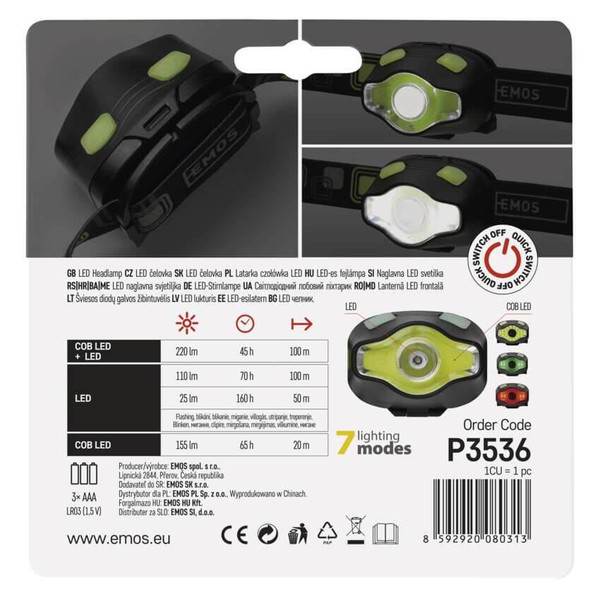 Emos LED Stirnlampe 220lm Schwarz P3536
