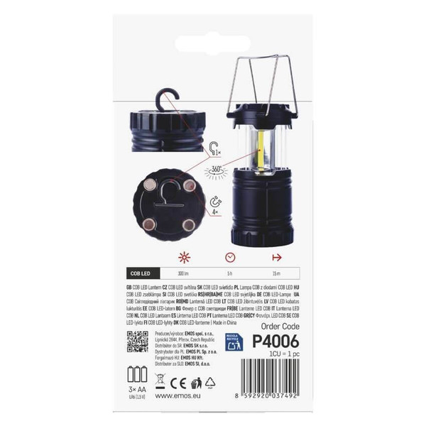 Emos LED Campinglaterne 300lm Schwarz P4006