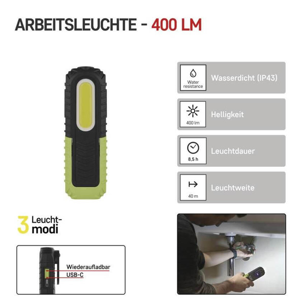 Emos LED Arbeitsleuchte 400lm Akku Schwarz-grün P4531