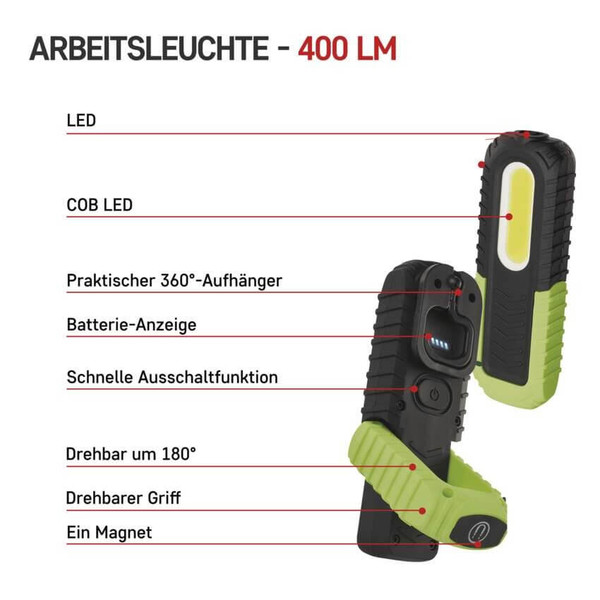 Emos LED Arbeitsleuchte 400lm Akku Schwarz-grün P4531