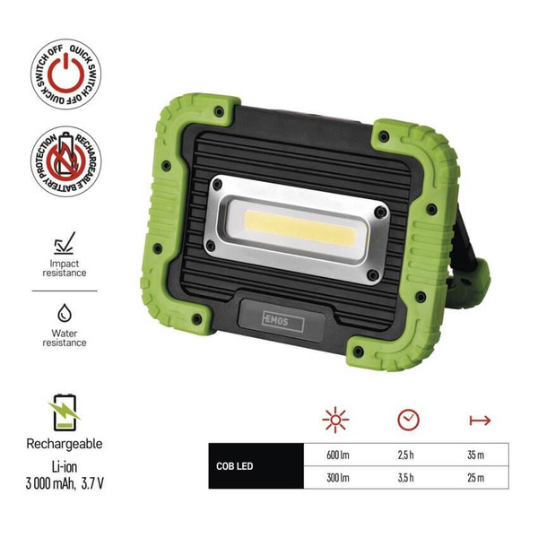 Emos LED Arbeitsleuchte 600lm Akku Schwarz-grün P4534