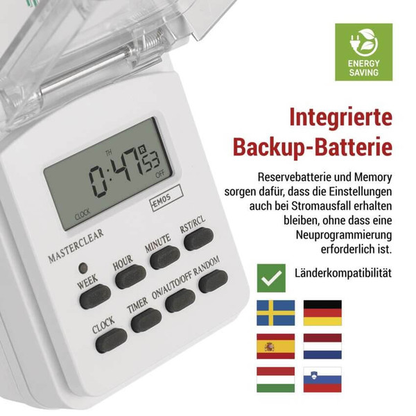Emos Zeitschaltuhr digital IP44 für Außen 10 Programme P5525N