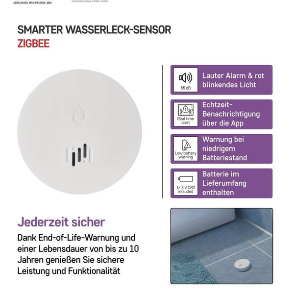 Emos GoSmart Wassermelder Wasserleckalarm ZigBee IP65 Alarmspeicher P56000S