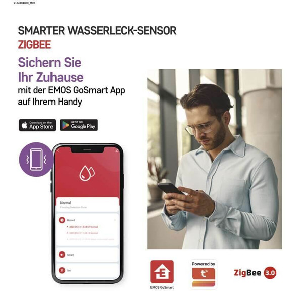 Emos GoSmart Wassermelder Wasserleckalarm ZigBee IP65 Alarmspeicher P56000S