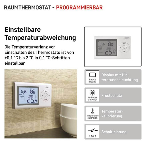 Emos Raumthermostat programmierbar verkabelt 5-35°C 6x täglich P5607