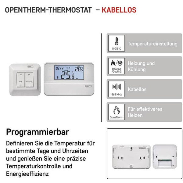 Emos Raumthermostat OpenTherm programmierbar kabellos 5-35°C P5616OT