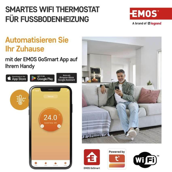 Emos Fußbodenheizungs-Thermostat GoSmart Fußbodenheizung Unterputz WiFi 1-70°C P56201UF