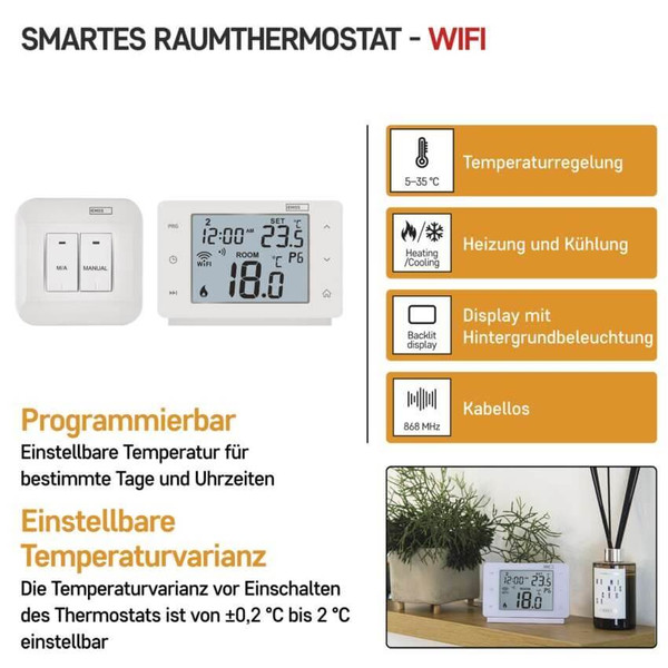 Emos Raumthermostat GoSmart WiFi programmierbar kabellos 5-35°C P56211