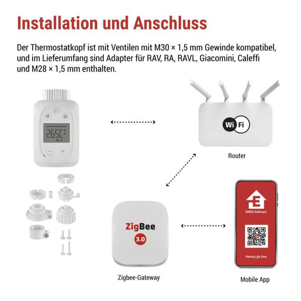 Emos Heizkörperthermostat GoSmart ZigBee 5-30°C mit Frostschutz P5631S