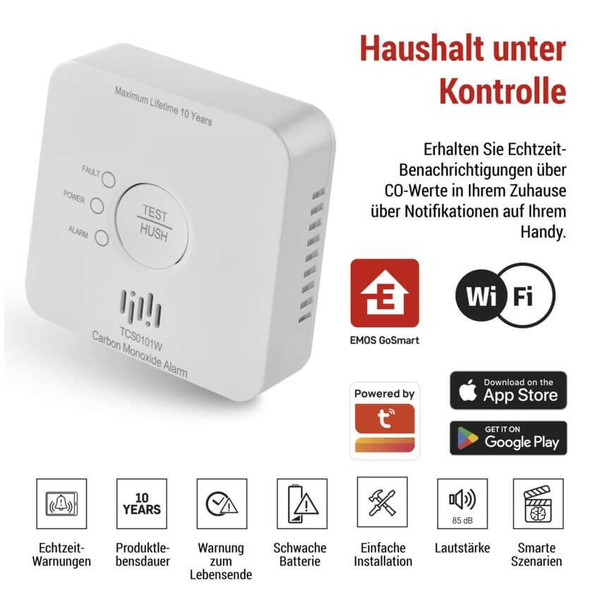 Emos CO-Melder GoSmart TCS0101W WiFi IP30 Alarmspeicher P56400S