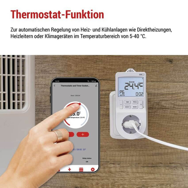 Emos Steckdosenthermostat GoSmart 2in1 WiFi digitale Zeitschaltuhr Schutzkontakt P56601SH