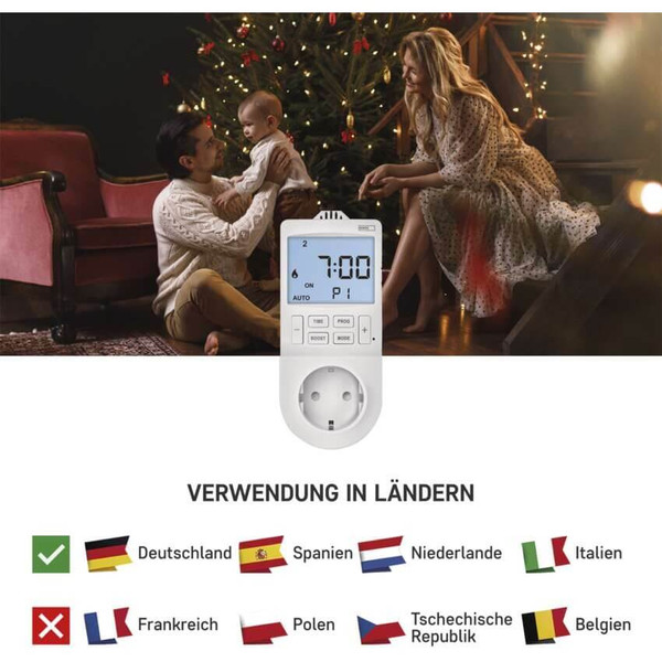 Emos Steckdosenthermostat 2in1 mit digitaler Zeitschaltuhr Schutzkontakt P5660SH