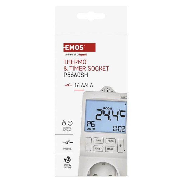 Emos Steckdosenthermostat 2in1 mit digitaler Zeitschaltuhr Schutzkontakt P5660SH