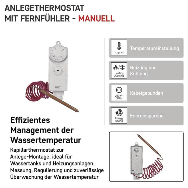 Emos Anlegethermostat Anlege-Thermostat mit Fernfühler 0-90°C P5682