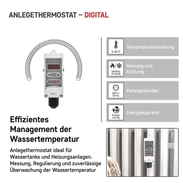 Emos Anlegethermostat Anlege-Thermostat manuell 5-80°C 0,1°C P5683