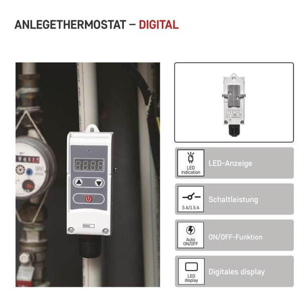 Emos Anlegethermostat Anlege-Thermostat manuell 5-80°C 0,1°C P5683