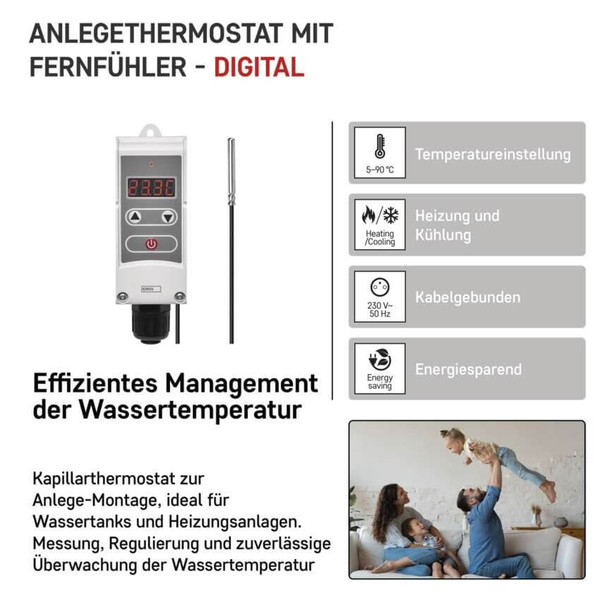 Emos Anlegethermostat Anlege-Thermostat mit Fernfühler 5-90°C P5684